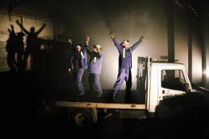 Image from the immersive theatre piece We're Still Here about the plight of the Port Talbort Steelworks