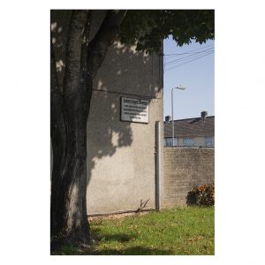 A tree casts a shadow on a wall with a sign that prohibits the playing of ball games.