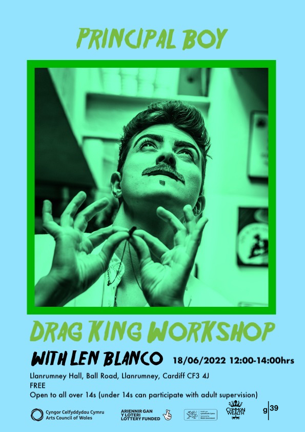 A poster for Drag King workshop with Len Blanco