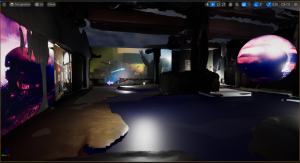 A mixed reality rendering of a space